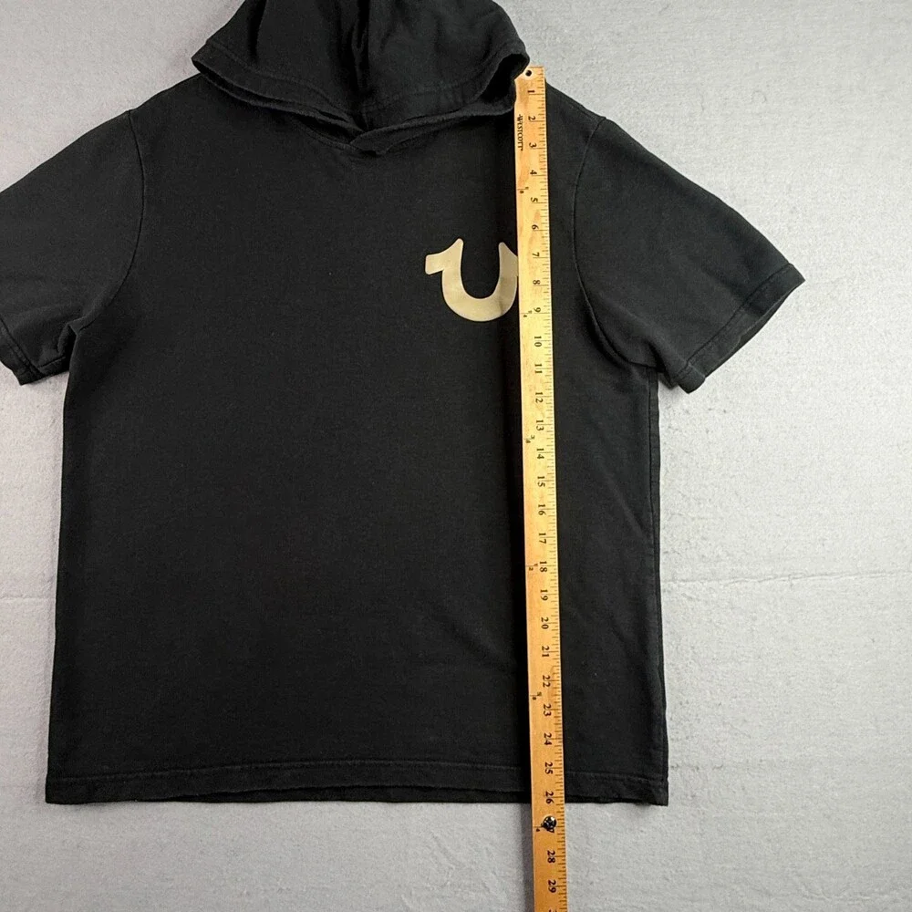 True Religion Short Sleeve Hoodie Shirt Mens Medium Black